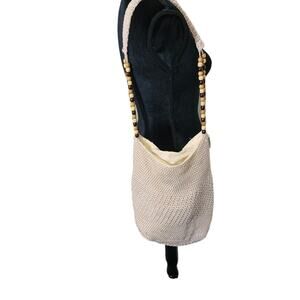 Crochet Over the Shoulder Lined  Beaded Bag Purse Tote  Shopping Bag